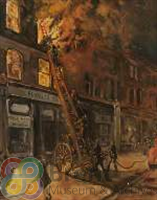 TH\CT\Museum catalogue\2D objects\1987_7_th.jpg; 1987.7; The Fire at 5 Craven Park Road, Harlesden, 1945 (a.k.a. The Davies Rescue); Painting